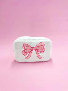 Pink Bow Teddy Cosmetic Zipper Bag - Large