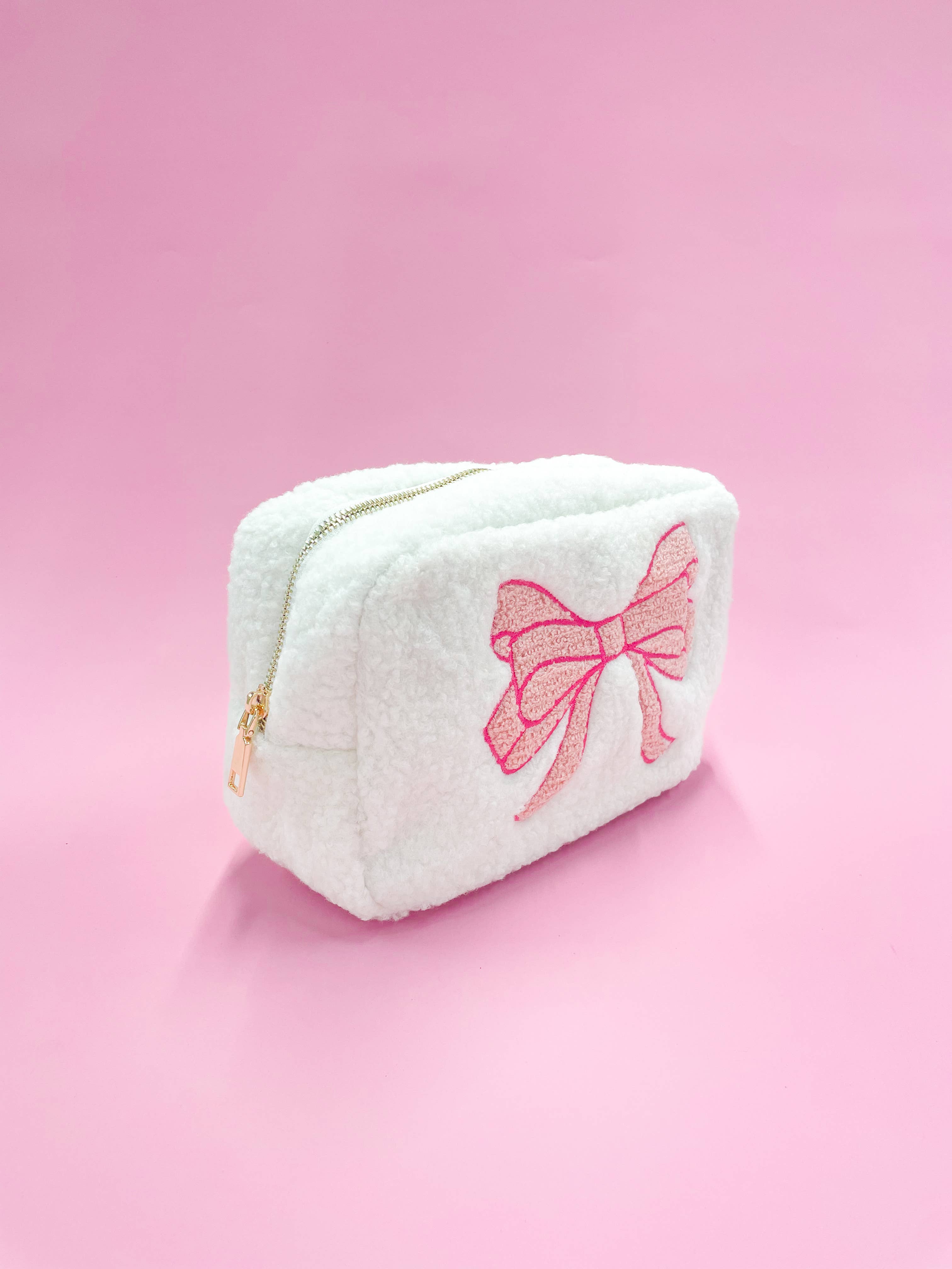 Pink Bow Teddy Cosmetic Zipper Bag - Large